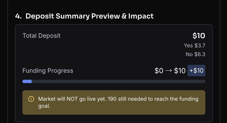 Deposit summary preview showing total deposit and funding progress bar